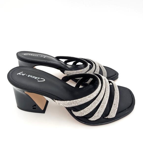 Circus NY Heddie Rhinestone Strap Heeled Sandals Women's Black Size US6 EU37 - Picture 3 of 13